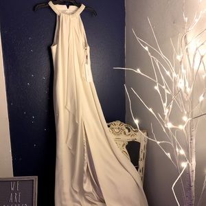 Calvin Klein White Maxi Pearl Halter Dress